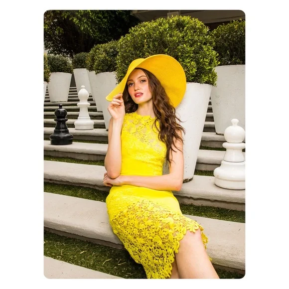 Alice + Olivia | Dresses | Alice Olivia Margy Floral Lace Sleeveless Dress  Yellow | Poshmark